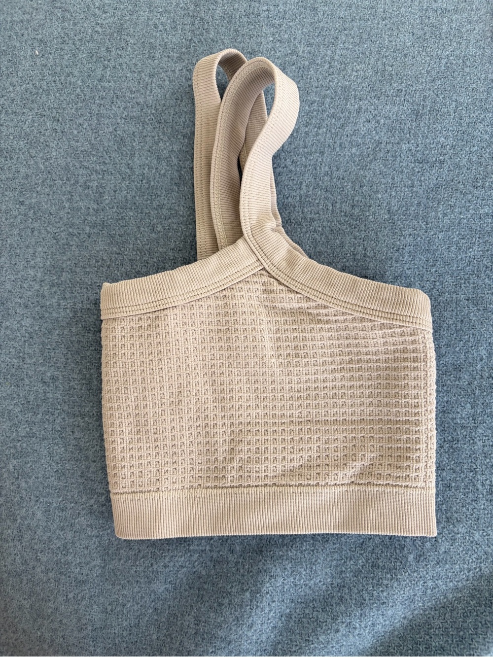 Beige Waffle Crop Top